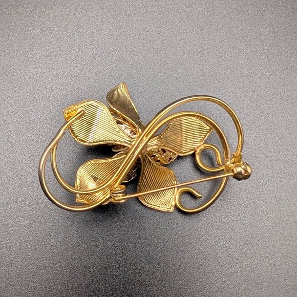 Flower Brooch with Orange Coral Cabochons - 1960's - Vintage - Picture 6 of 8